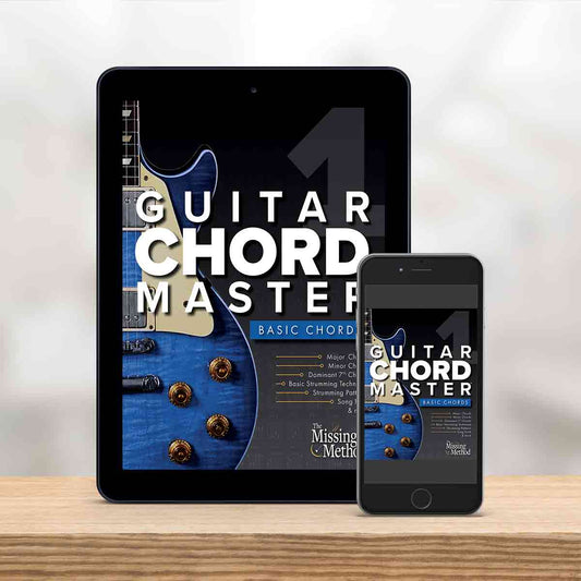 Digital Tablet and smartphone showing the cover of Guitar Chord Master Book 1 by Christian Triola
