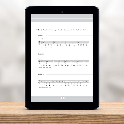 Digital Tablet showing a page from Guitar Chord Master Book 1 by Christian Triola