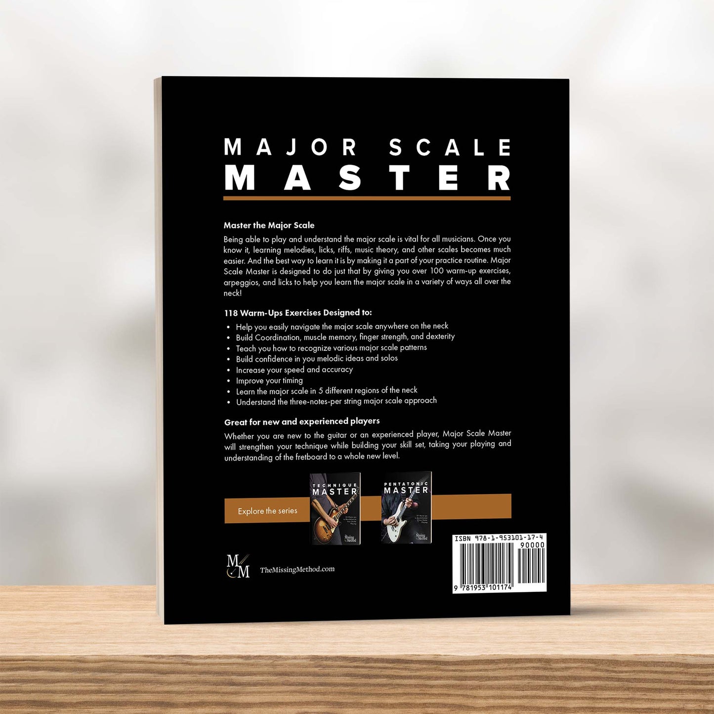 Major Scale Master from The Missing Method for Guitar. Image of paperback book upright on a shelf, front cover facing out.