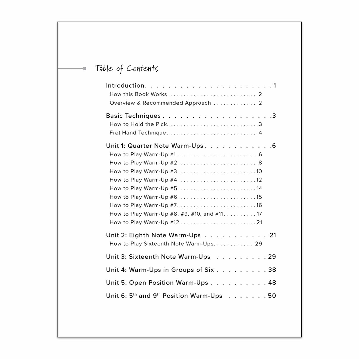 Technique Master from The Missing Method for Guitar. Image of page 1 of the Table of Contents.