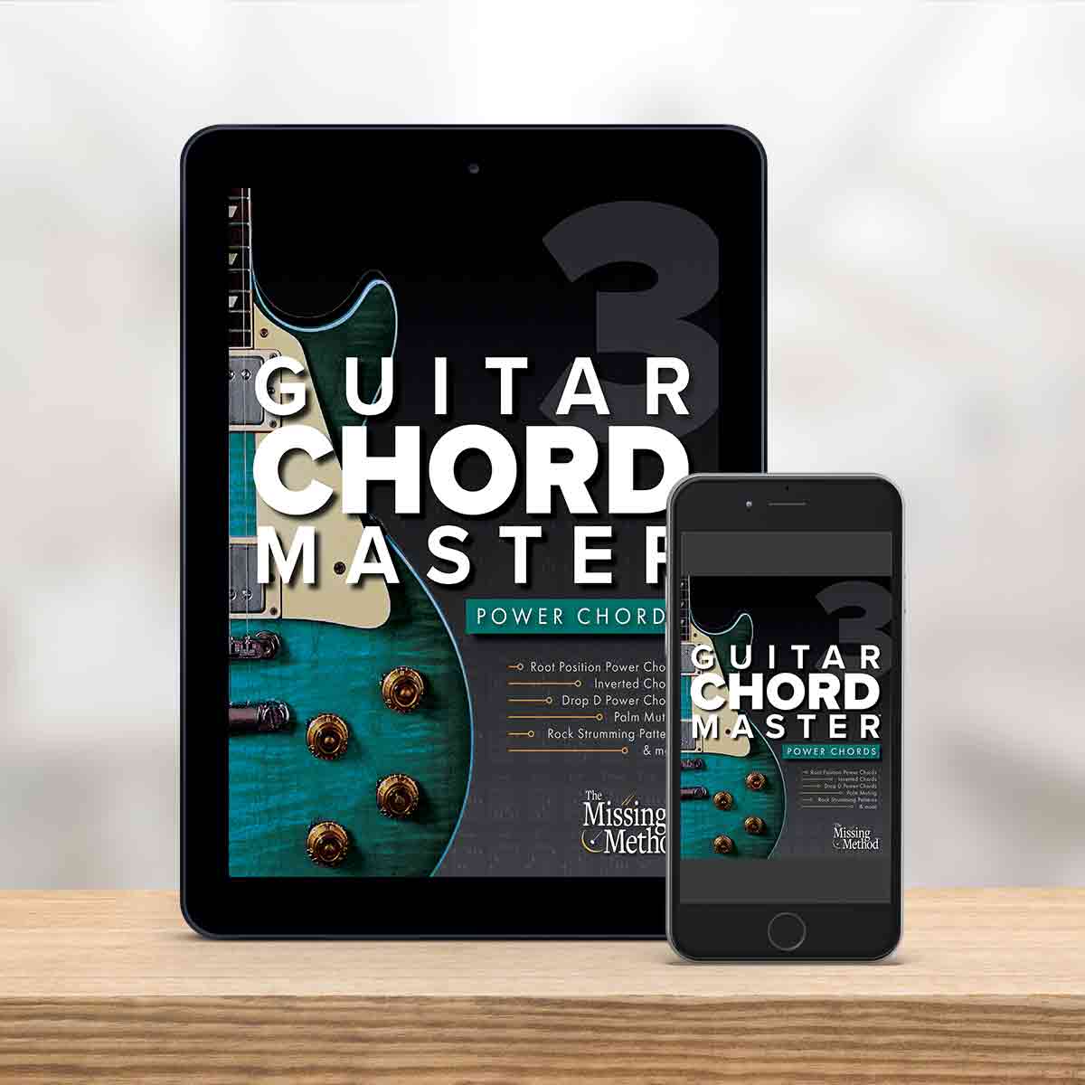 Digital Tablet and smartphone showing the cover of Guitar Chord Master Book 3 by Christian Triola