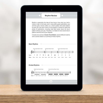 Digital Tablet showing a page from Guitar Chord Master Book 3 by Christian Triola