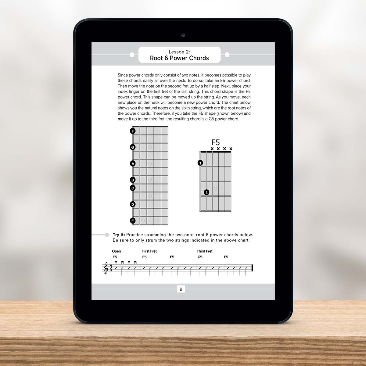 Digital Tablet showing a page from Guitar Chord Master Book 3 by Christian Triola